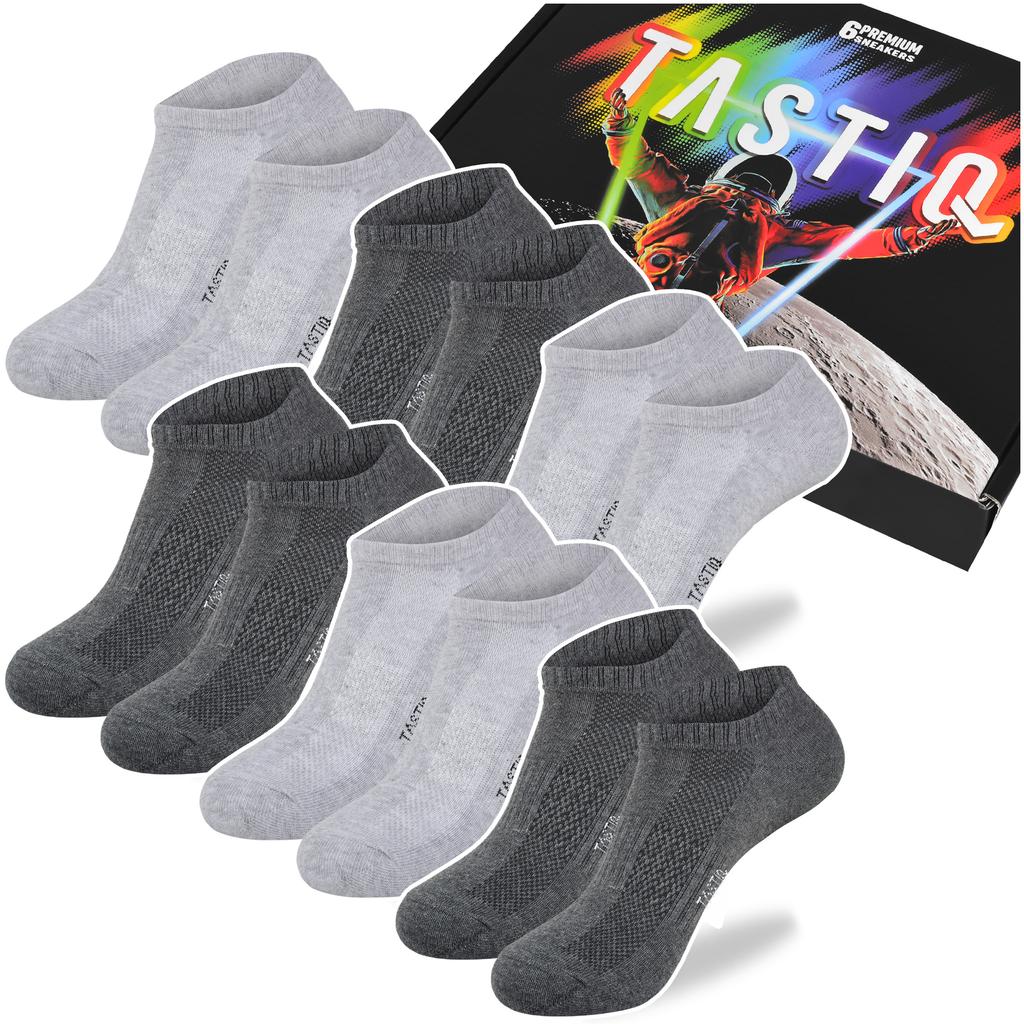 TASTIQ PREMIUM Men's Ankle Socks Gray Cotton 6 Pairs
