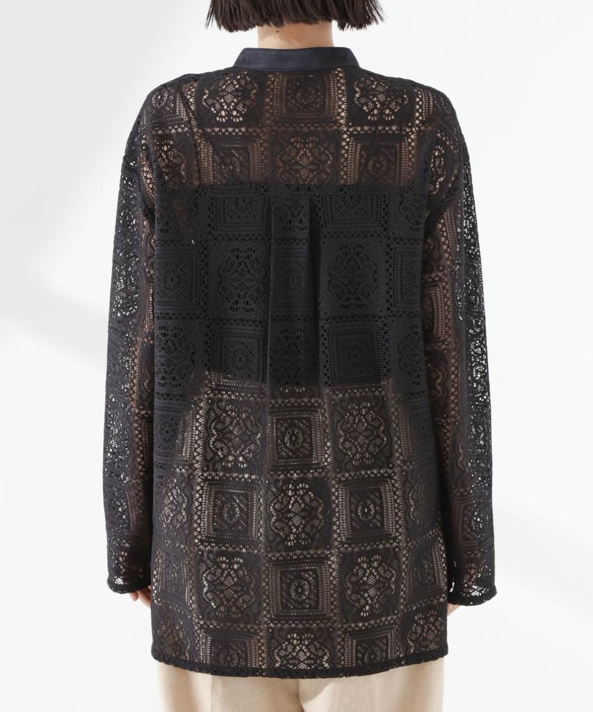 Nano Universe Band Collar Lace Shirt Be Paired with Other F 010 Black Women's (Can Items) 673-5120315