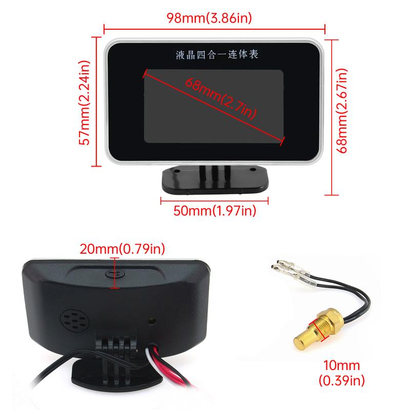 4 IN 1 LCD Meter Water Temperature Meter+Fuel Level Gauge+Oil Pressure Meter+Voltage with Sensor for Petrol Diesel Car 12V24V