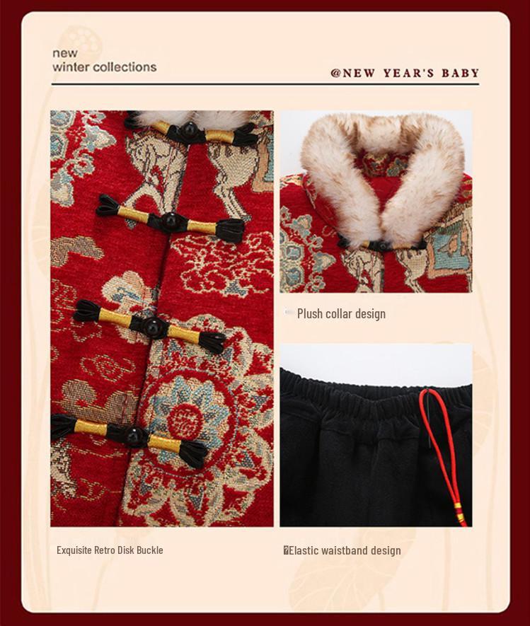 Girls' Winter 2025 New Year's Outfit with Fur Trim - Festive Baby Girl Clothing Set