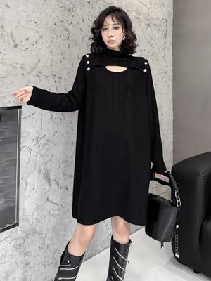 Solid Color Temperament Hollow Out Dress ZYY1022