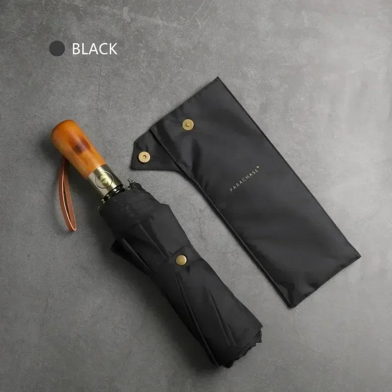 

60 Bone Fully Automatic Umbrella Men s Wooden Handle Umbrella Windproof Umbrella Business Folding Umbrella Sunshade Umbrella Iron&12K чорний