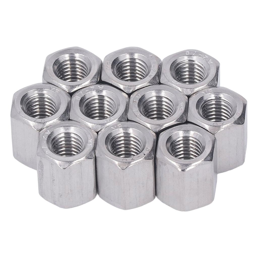10 STÜCKE M10 Sechskant-Verbindungsmuttern 304 Edelstahl Metrisches Gewinde Verbindungs-Mutter für Schrauben Bolzen