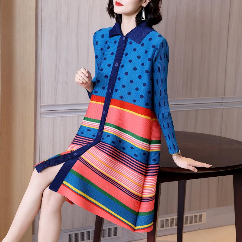 

Плюс размер темпераментный принт в горошек платья женские весна лето свободное плиссированное платье трапециевидной формы для женщин