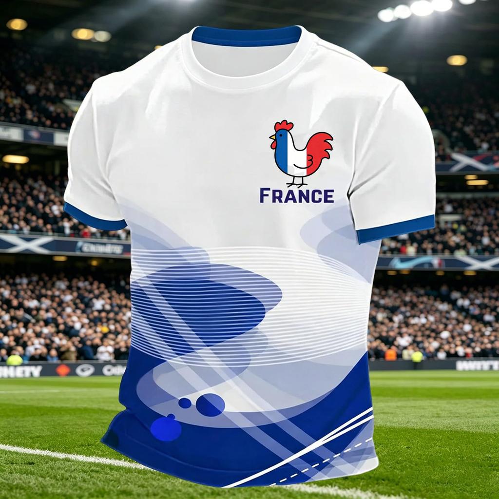 Men's Casual Crew Neck Short Sleeve Pullover T-Shirt Football Fan Jersey World Cup Supporter Top France Design