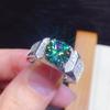 Full Diamond Eight Hearts and Arrows, PT950 Blue-Green Simulated Moissanite Unisex Open Ring
