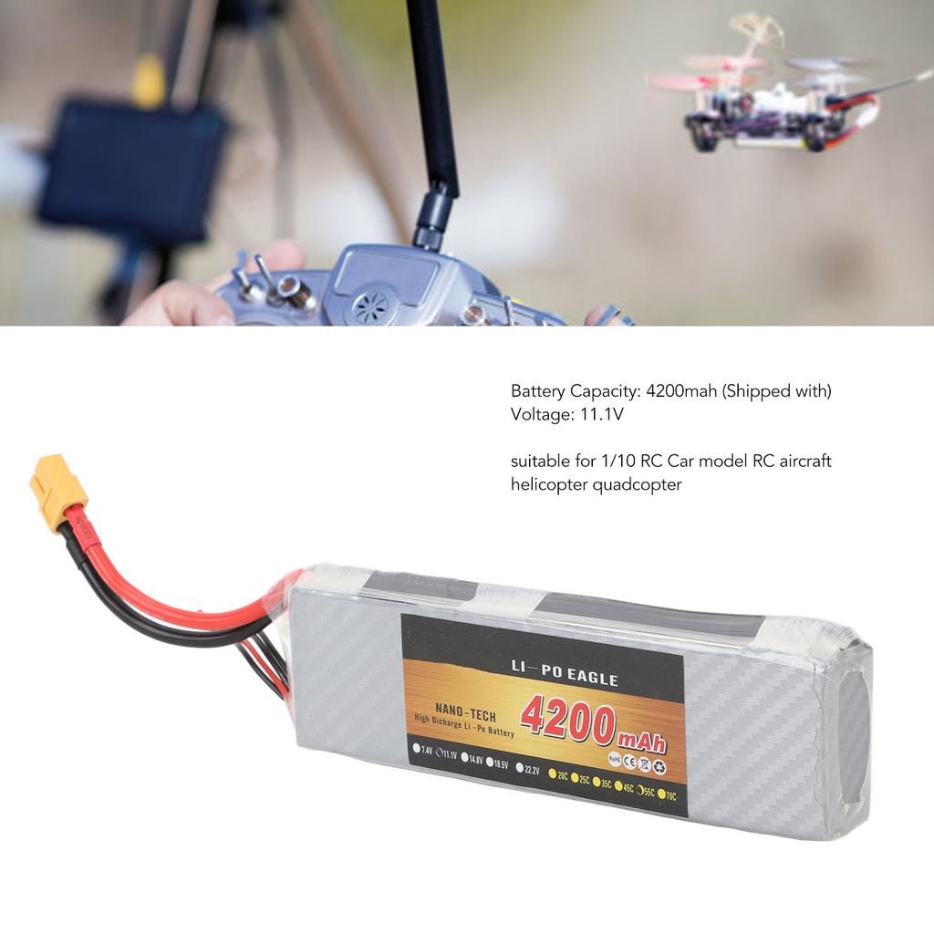 3S Lipo Battery 55C 4200mAh 11.1V Lipo Battery With XT60 Plug for 1/10 RC Car RC Airplane Helicopter Quadcopter