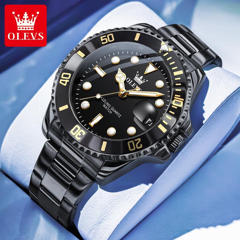 Мужские модные кварцевые часы Olis Green Submariner от Laodouyin