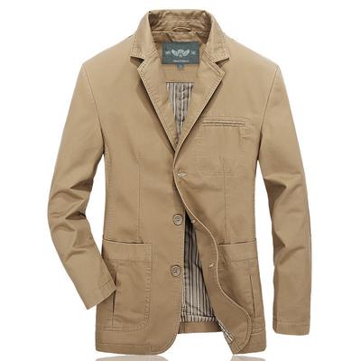 Blazer Casual Cáqui Masculino com Lapela Notch e Punhos com Botões