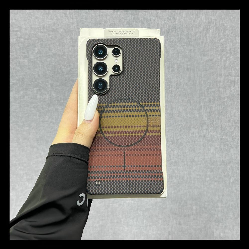 Kevlar Carbon Fiber PC For Magsafe Wireless Charge Phone Case For Samsung S26 S25 S24 Ultra Plus Magnetic Frameless Cover