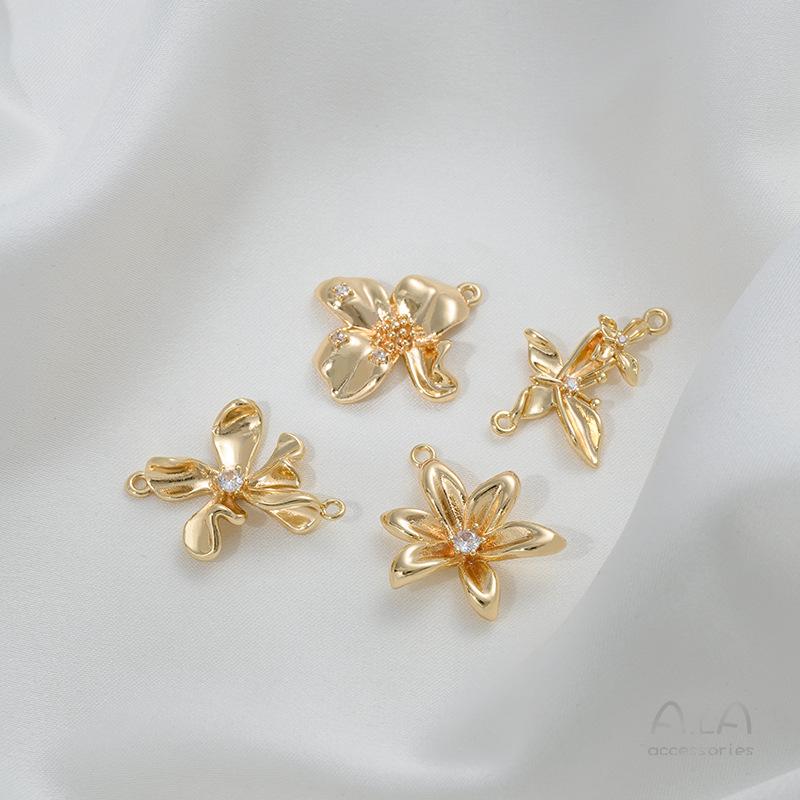 14K Gold Filled Color-Preserving Rose Flower Bow Pendant for DIY Jewelry Making