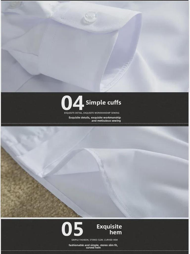 Men's Slim Fit Long Sleeve White Shirt - Korean Style, Non-Iron, Formal/Casual Professional Wear.