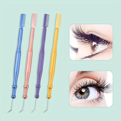Doppelkopf-Pfropf-Pflanz-Curling-Wimpern, spezieller Wimpernpick-Stick, Baby-Wimpern-Metallpick-Stick mit einem Kamm, Wimpernhaken