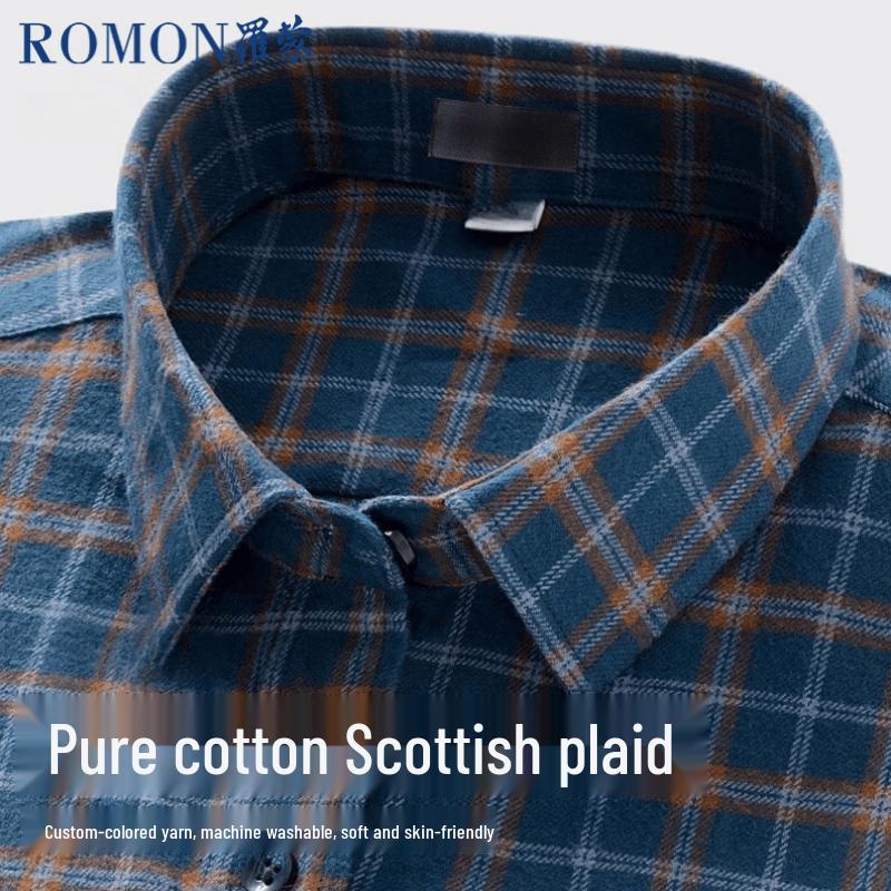 Romon Men s 100% Cotton Brushed Plaid Long Sleeve Shirt 41