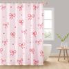 Pink Striped Bow Shower Curtain Cute Girls Shower Curtain with Washable, Waterproof Polyester Print