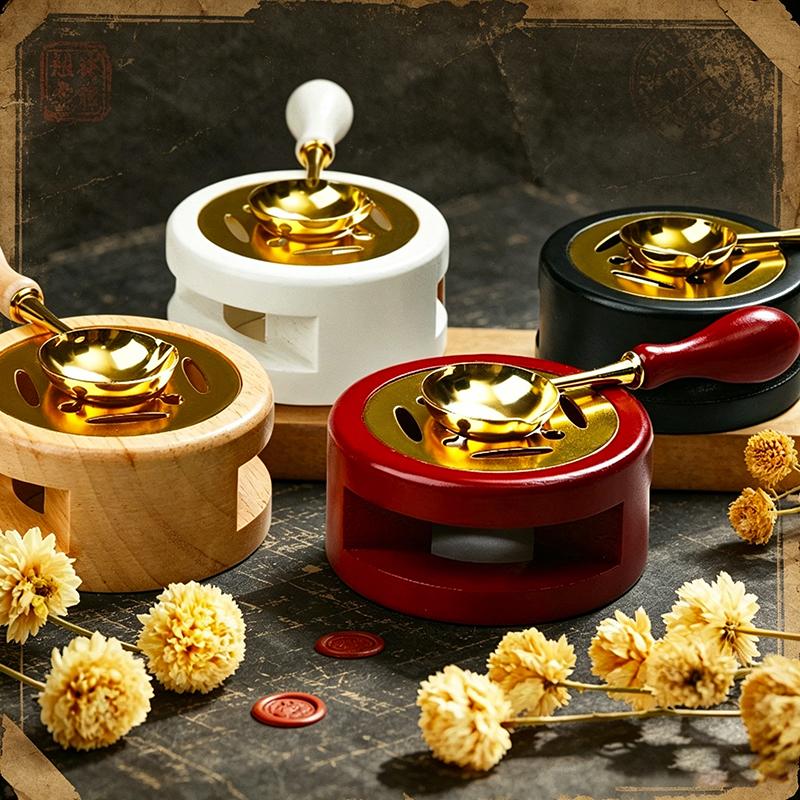 DIY Sealing Wax Spoon Bead Melting Heater Lacquer Furnace Solid Wood Stove Seal Supplies For Stamp Wax Stamp Craft Wedding Gifts