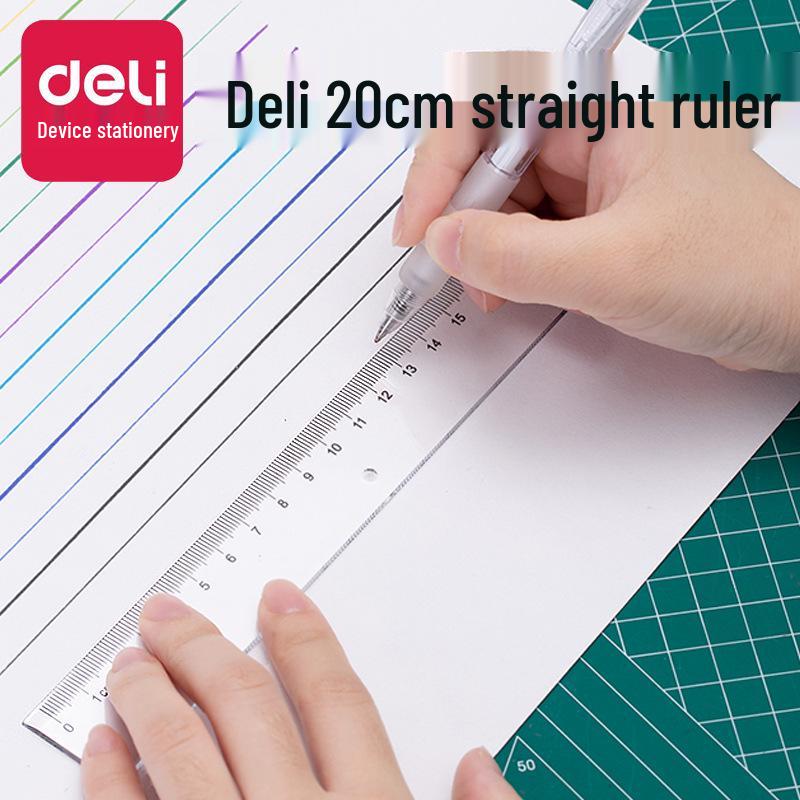 Deli 20cm Plastic Ruler - Straight, Durable Tool for Students, Drafting, and Drawing