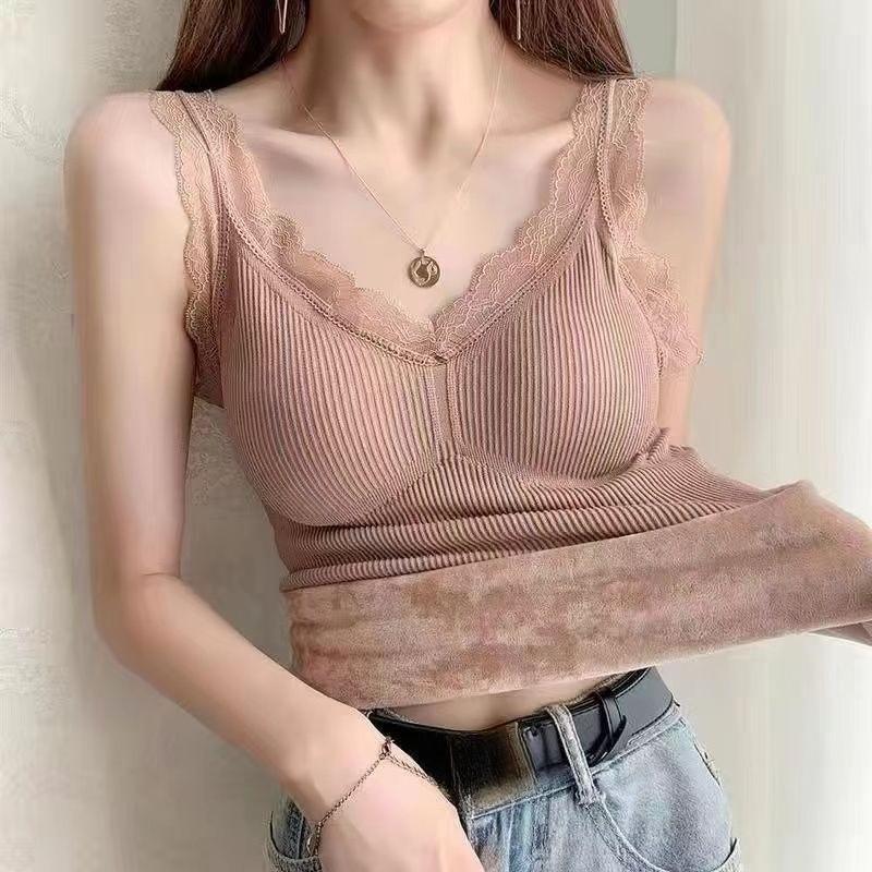 S-3XL كاميسول حراري نسائي مبطن بالصوف طبقة أساسية سميكة