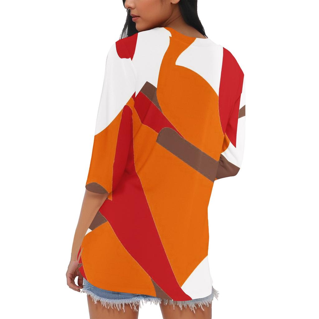 Women's Round Neck Hem Slit Fashion Casual Solid Color Short-sleeved Top