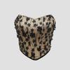 Top Corset de Renda Floral 3D Preto Sem Alças Busto Doce Bustier Top Cropped