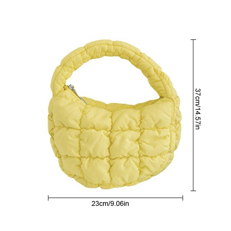 Mini Puffer Tote Bag Quilted Circle Phone Purse Elegant Purple Soft Nylon Padded Key Pouch Simple Trend Handbag