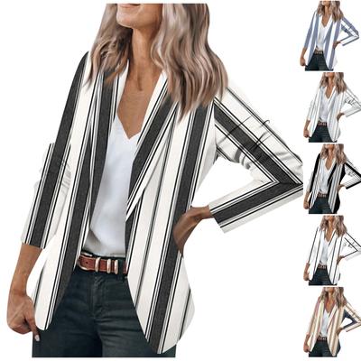 Women's Jacket Long Sleeve Cardigan Collar Stripe Single Button Business & Leisure Top