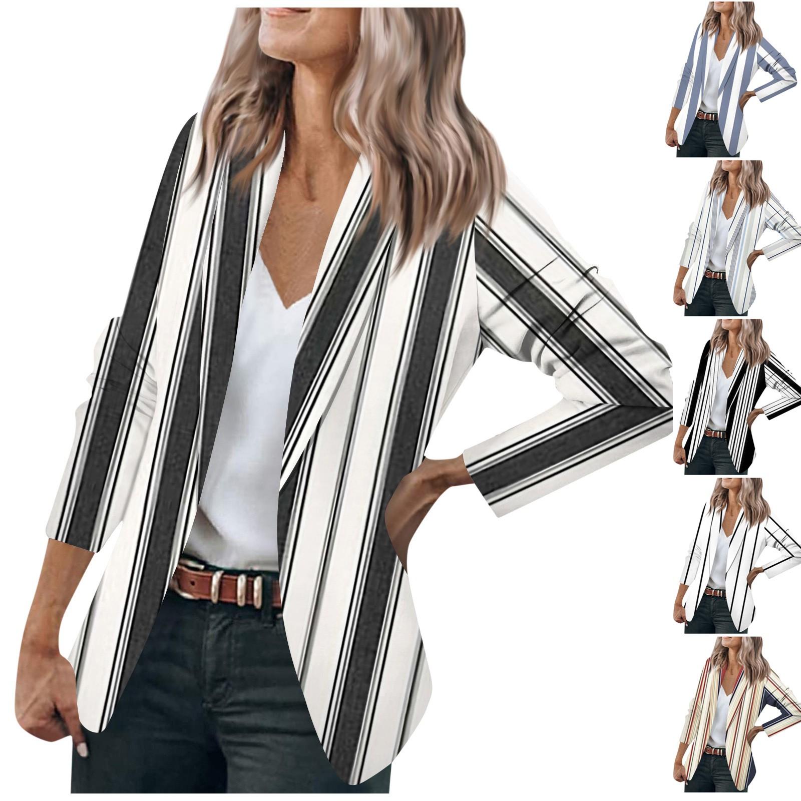 

Жіноча куртка з довгим рукавом і коміром у смужку, на один ґудзик, для бізнесу та відпочинку XL білий