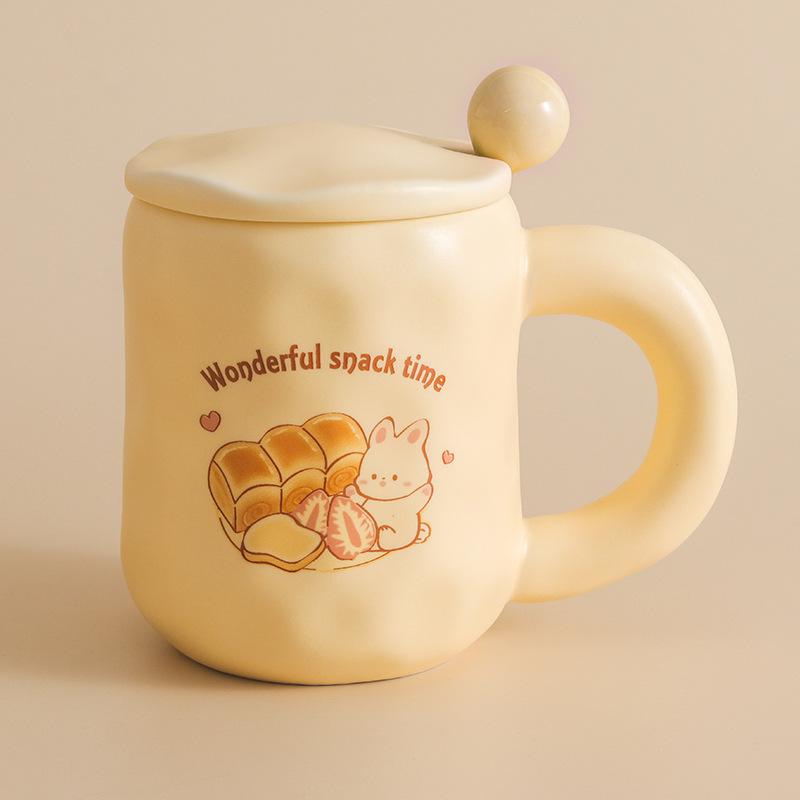 Cute Milk Fufu Cup Bread With Lid Spoon Wind Girls Ceramic Coffee Breakfast Cup Office