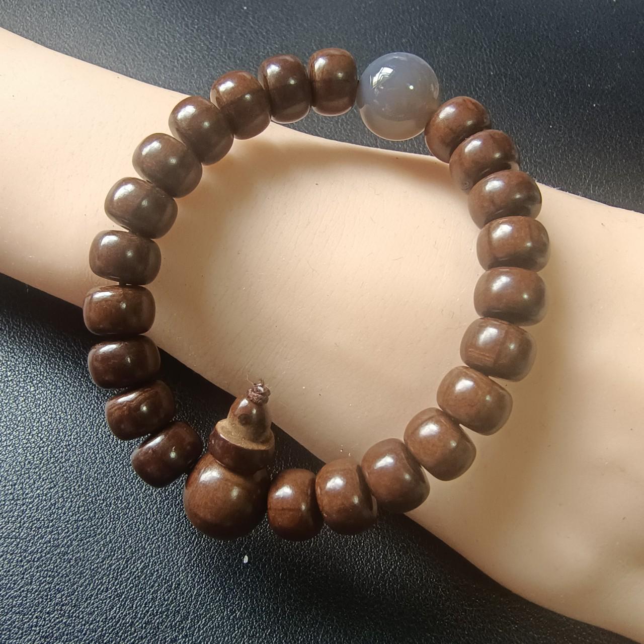 Six Paths Wood Bracelet with 10*7 Dzi Prayer Beads, Old Shape Imperial Purple, Unisex Style. 12mm
