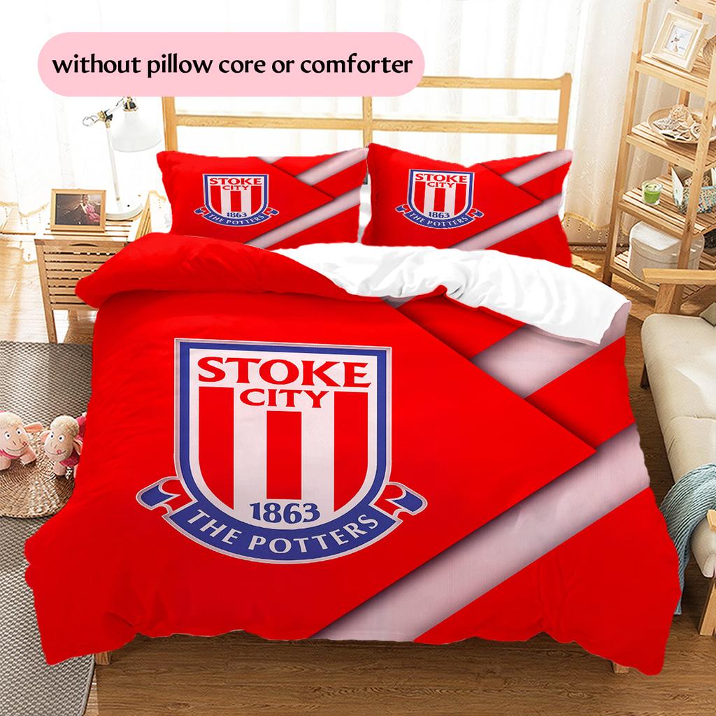 Stoke City FC Muster Bettwäsche Bettdecken-Set Heimdekoration Geschenk (1 Bettbezug + 2 Kissenbezüge (ohne Füllung))