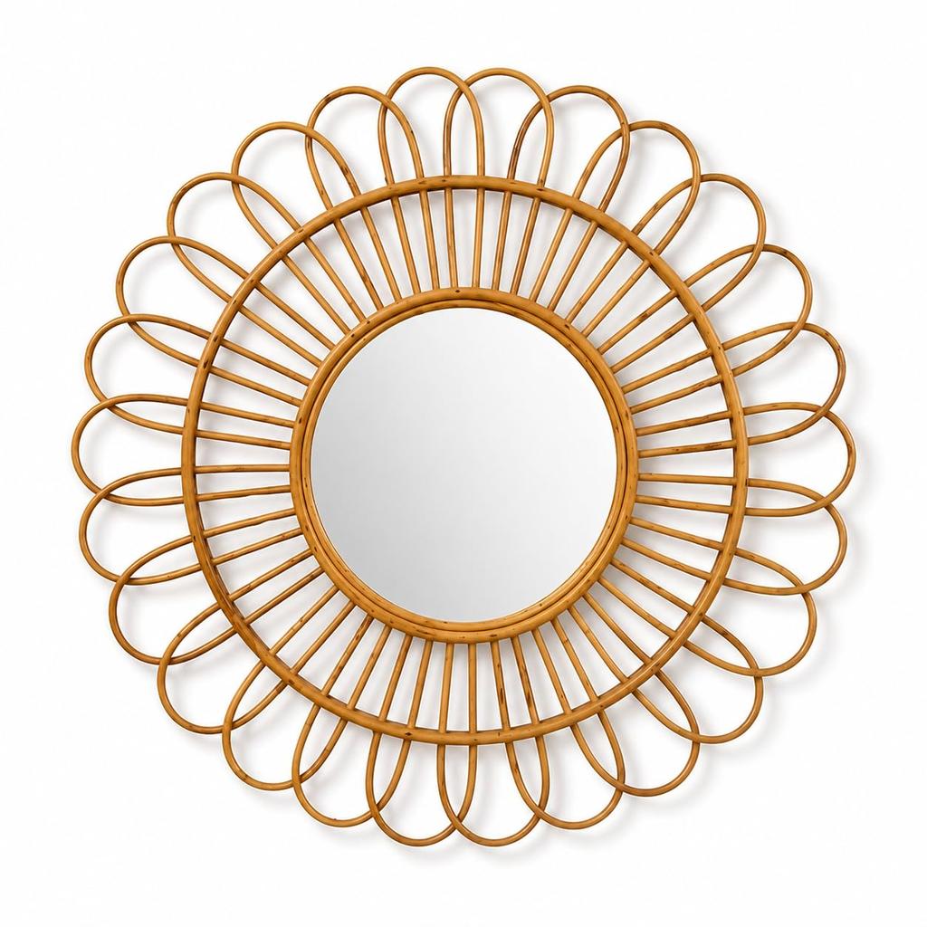 Eco Decx Rattan Flower Wall Mirror, Handwoven Boho Decorative Hanging Mirror for Bedroom & Living Room Decor, 60 x 2 x 55 cm