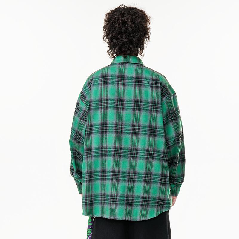 New Japanese Mid-length Shirt for Spring for Men's Fashion Trend Casual Plaid Shirt