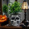 Resin Skull Planter Steampunk Machinism Human Skull Plant Pot Gothic Flower Vase with Drainage Hole for Home Office Decor