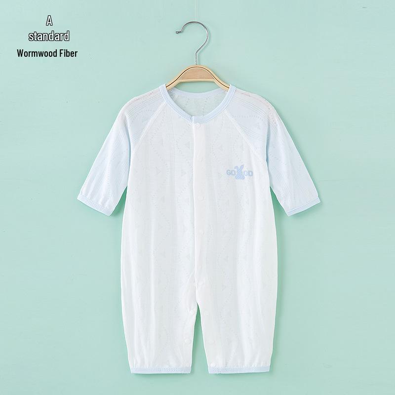 Ultra-Thin Ice Silk Mugwort Baby Onesie - Long Sleeve Summer Romper