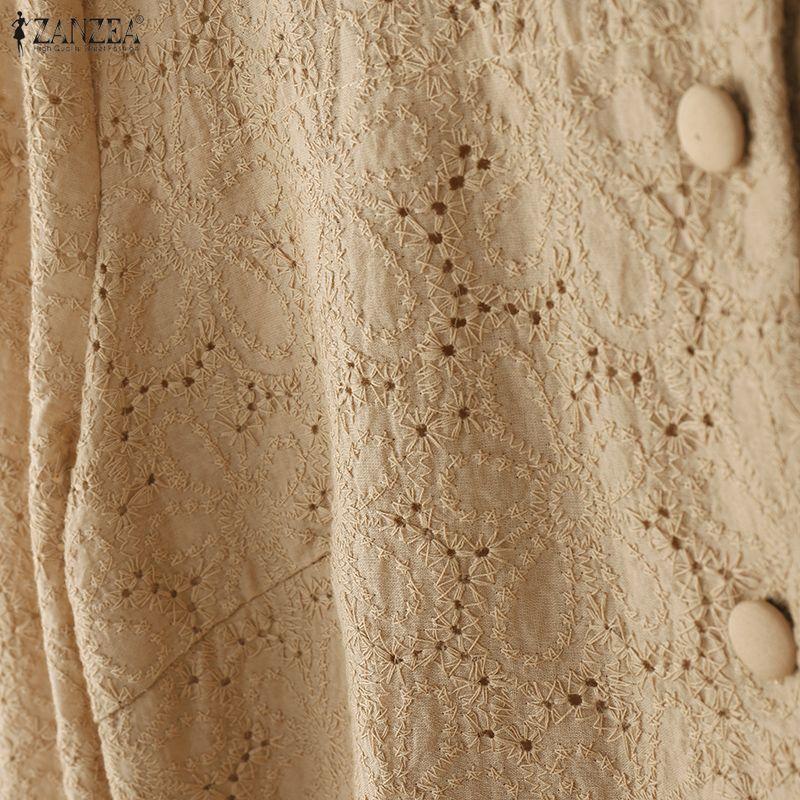 ZANZEA Women Casual Round Neck 3/4 Sleeve Lace Crochet Patchwork Loose Blouse