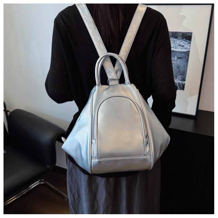 Women's Convertible PU Leather Backpack, Fashion Triangle Tote Bag, Multi-functional Casual Daypack