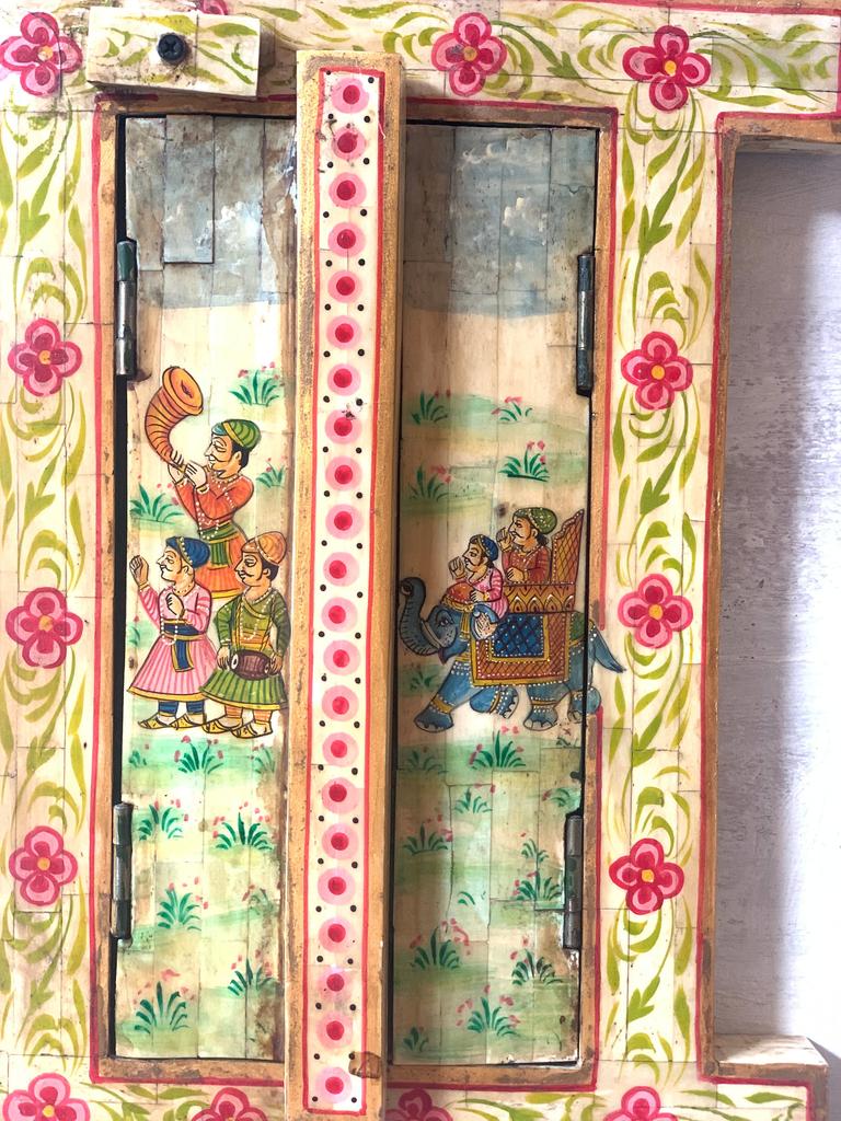 Handmade Wooden Inlay Window: Indian Folk Art Wall Decor