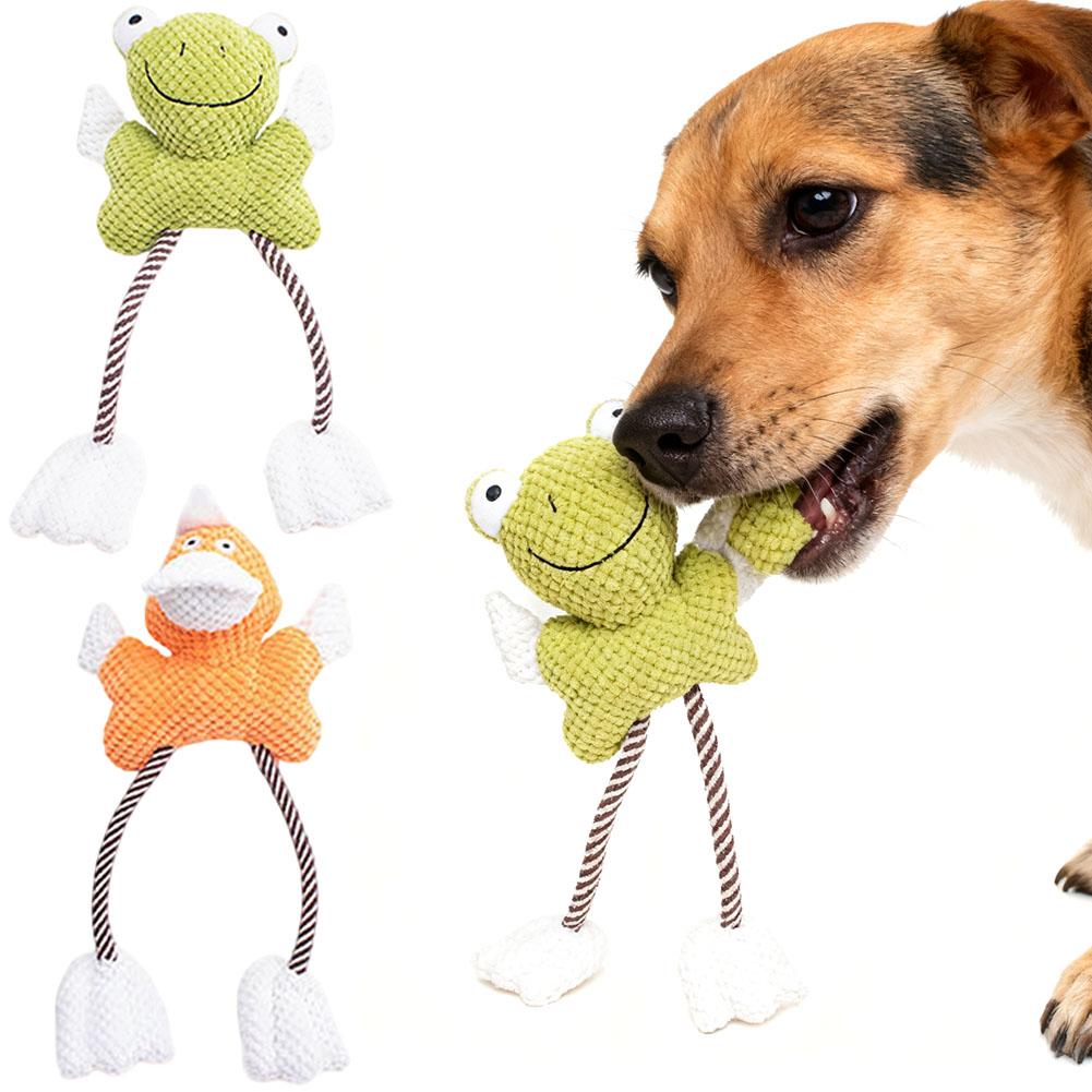Bite-Proof Squeaky Plush Dog Toys Cleaning Teeth Cartoon Duck Frog Shape Pet Squeeze Sound Toy Soft Fun Sound