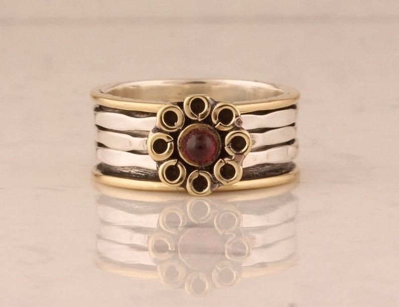 Garnet Gemstone Spinner Band Meditation Ring Handmade Designer Ring, 925 Sterling Silver Ring, Fidget Ring
