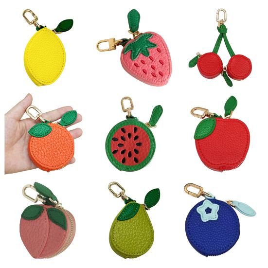 Cute Fruit Coin Purse Bag Charm Mini Fruit Coin Wallet Zipper Change Purse Keychain Charm for Handbag Tote Wallet Accessories