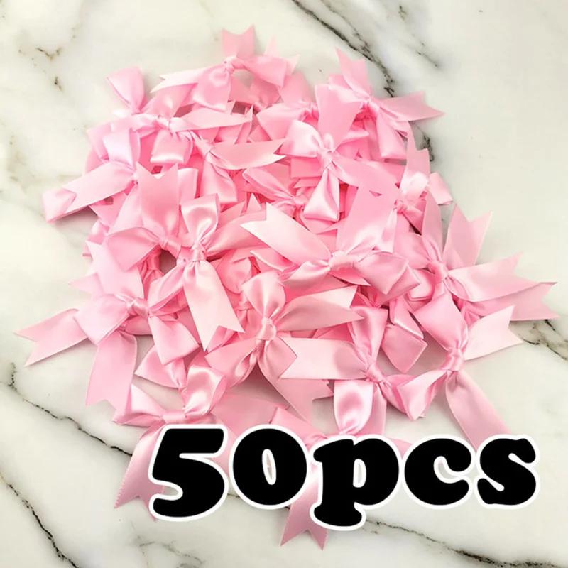[50pcs] 1inch 25mm Pink Ribbon Small Packaging Bow Polyester Satin Bow Flower DIY Tie Hair Accessories Fashion Wedding Accessory