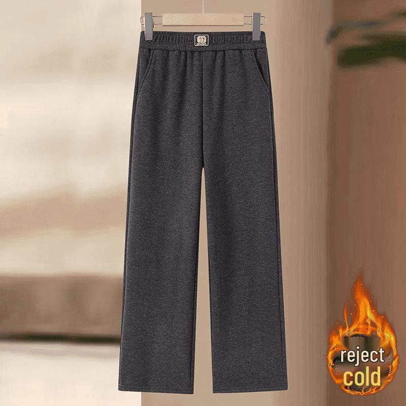 

Mom s Warm Velvet Trousers: Elastic Waist, Thick Straight Leg, Spring & Autumn Style for Middle-Aged and Elderly Women 4XL [135-150 lbs] чёрный