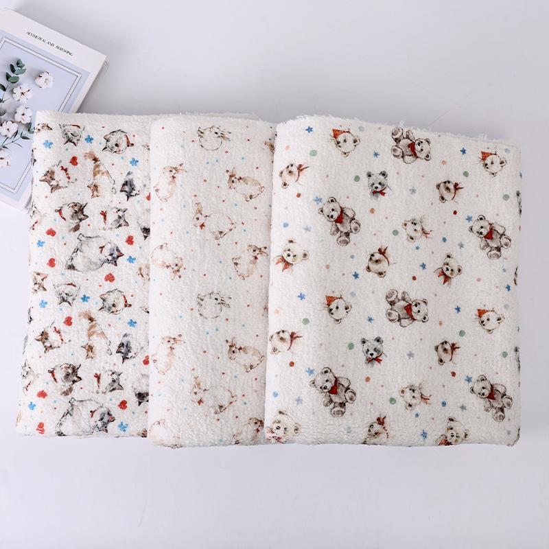 0.5m/1m/2m Thickened Small Bear Printed Lamb Fleece Fabric Making Winter Coats Scarves Hoodies Home Clothes Handmade DIY Fabric