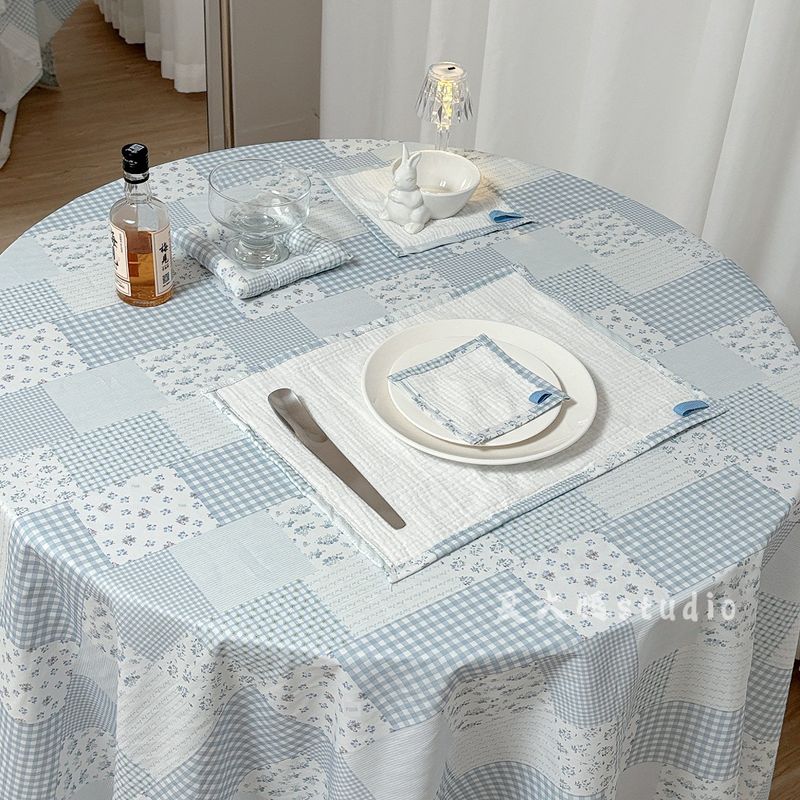 

Чистый хлопок Оригинальная Классическая Светло-голубая Лоскутная скатерть с цветочным рисунком Ткань для штор Пикник Корейский Милый Девичий Свежий Blue Floral Patchwork Tablecloth 65*65cm