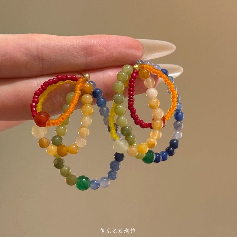 

Deconstruction Rainbow~ Dopamine Color Crystal Beaded Earrings Femininity Contrast Color Holiday Wind Earrings Ear Clips Accessories