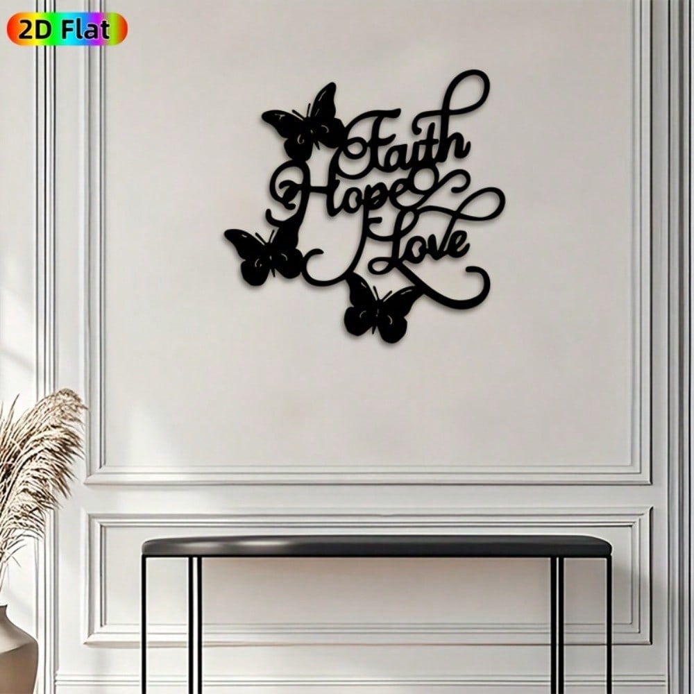 Faith Hope Love Butterfly Metal Art Wall Decor Rust Resistant Handmade Gift Inspirational Statue Home Spiritual Decoration