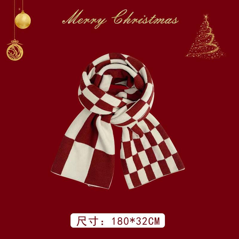 New gift Christmas red fringed plaid scarf women's winter high-end feeling warm Korean shawl thickened scarf