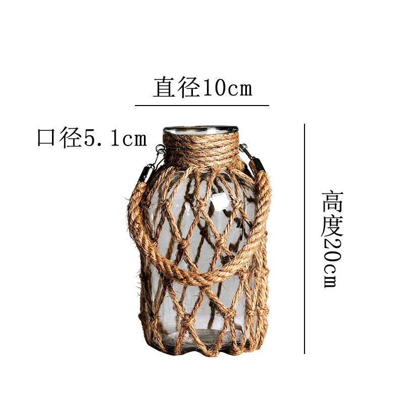 Vintage Flower Vase, Creative Hand Woven Mesh Pocket Transparent Glass Vase
