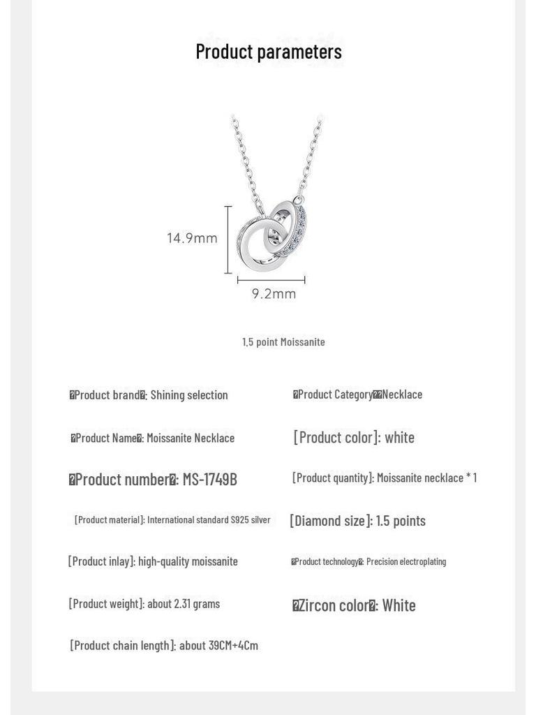 Stylowy Damski Naszyjnik Podwójny Pierścień Obojczyk - Wszechstronny, Niszowy Design, Wysokiej Klasy Srebrna Biżuteria