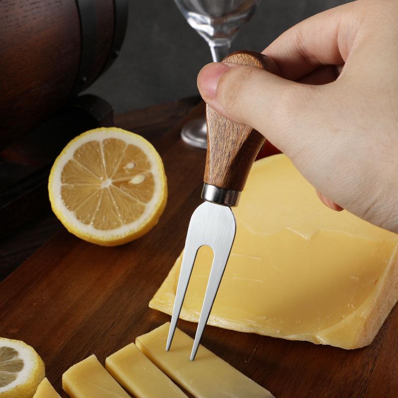 Square Acacia Wood Cheese Board & 4-Piece Stainless Steel Cheese Knife Set